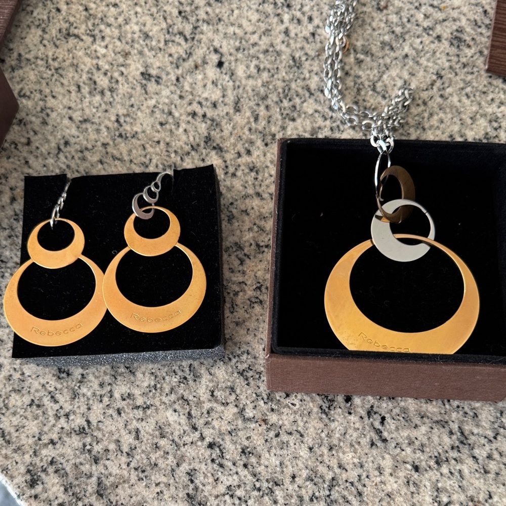 REBECCA Gold and Silver Circle Earrings